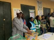 Rephrased:Sanwo-Olu and his wife cast their votes in the LG election at their polling unit.